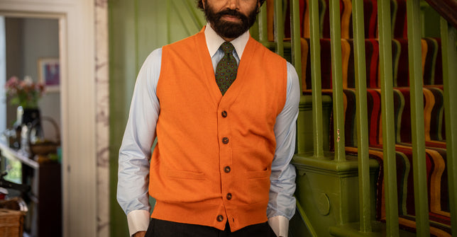 Cashmere Knitted Slipover Vest in Orange