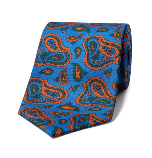 Bold Paisley Madder Silk Tie in Blue