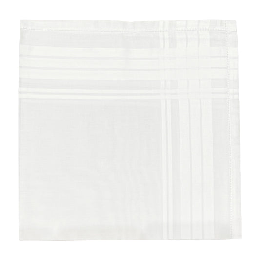 Large Hemstitch Satin Border Handkerchief in White