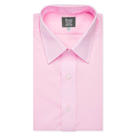 Tailored Fit Plain Poplin Button Cuff Shirt in Pink