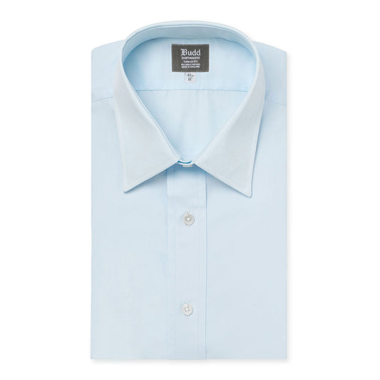 Tailored Fit Plain Poplin Button Cuff Shirt in Sky Blue