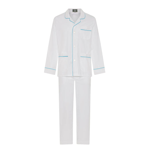 Tailored Fit Cotton Pyjamas in White and Blue
