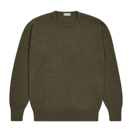 Cashmere Fishermans Rib Crew Neck Jumper in Loden Mix