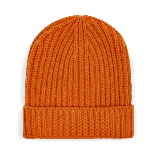 Cashmere Thick Ribbed Hat in Cointreau