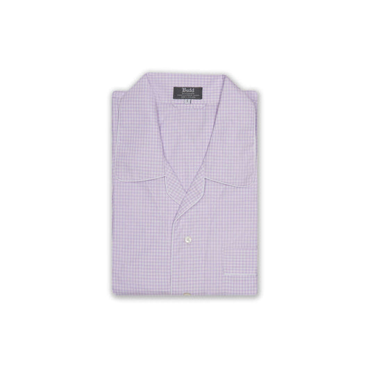 Grid Check Cotton Nightshirt in Lilac and White