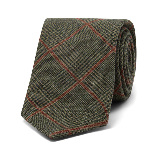 Wool Prince of Wales Check Tie in Green