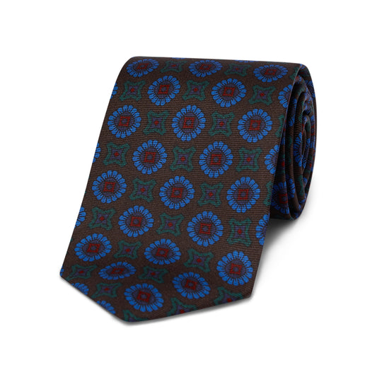 Plucky Rosette and Star Madder Silk Tie in Brown