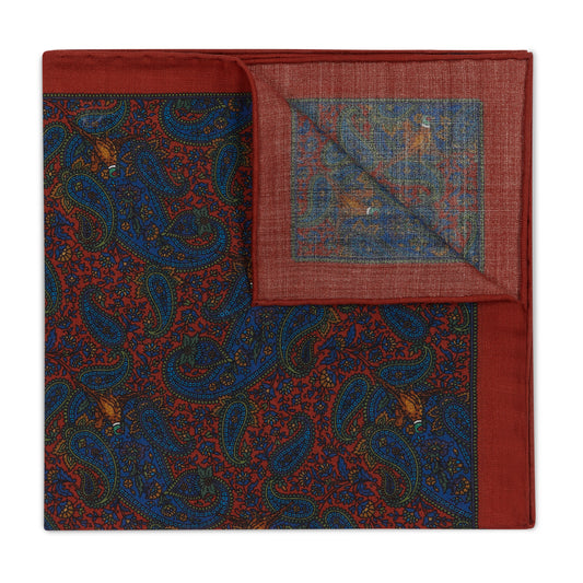 Find The Pheasant Silk and Wool Pocket Square in Red