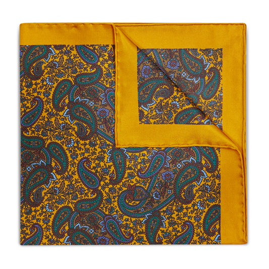 Paisley Meadow Silk Pocket Square in Gold