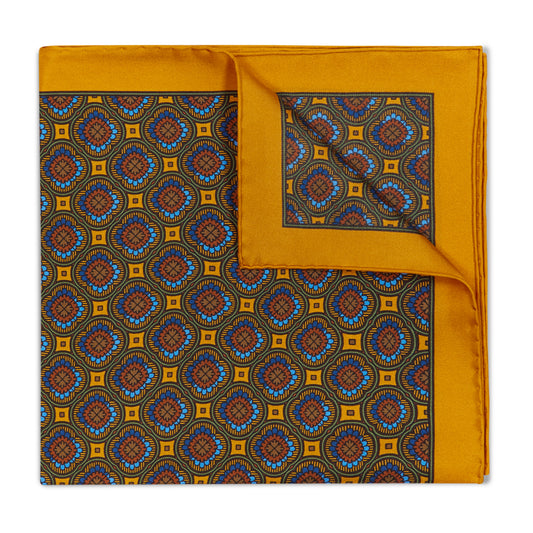 Joyful Rosette Silk Pocket Square in Gold