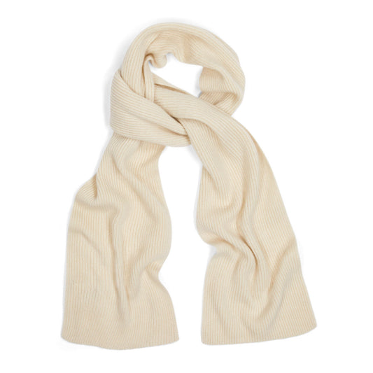 Cashmere Ribbed Scarf in Undyed White