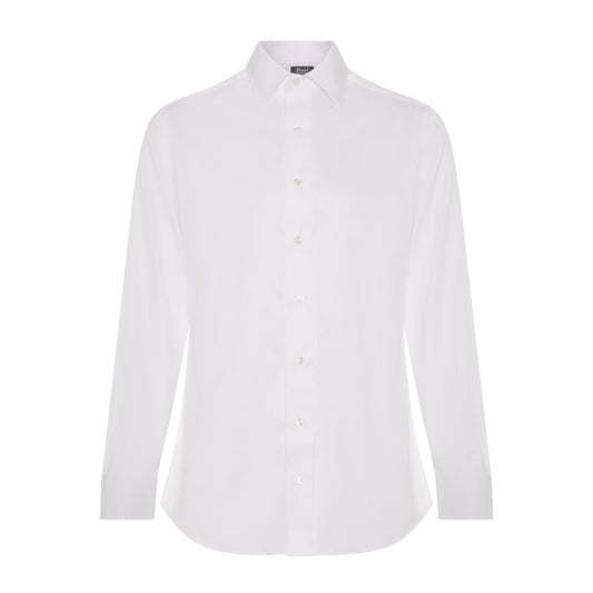 Tailored Fit Fine Piquet Double Cuff Shirt in White