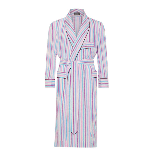 Stripe Linen Dressing Gown in White, Blue and Pink