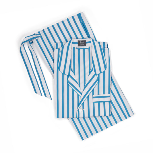 Tailored Fit Stripe Poplin Pyjamas in California Blue