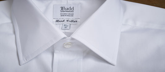 Classic Fit Plain Poplin Double Cuff Bank Collar Shirt in White