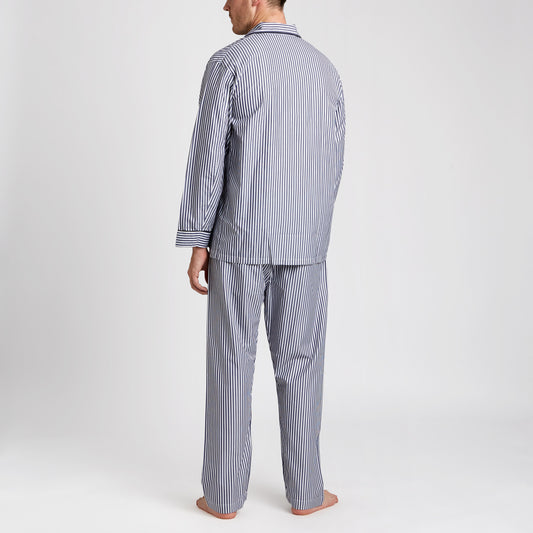 Exclusive Budd Stripe Pyjamas in Navy on model back