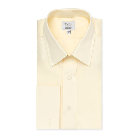 Classic Fit Plain Poplin Double Cuff Shirt in Cream