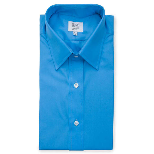 Classic Fit Plain Poplin Double Cuff Shirt in Saxe Blue