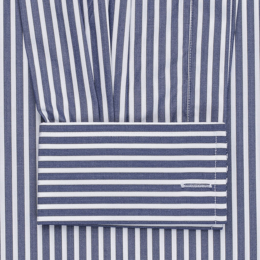 Classic Fit Exclusive Budd Stripe Double Cuff Shirt in Navy