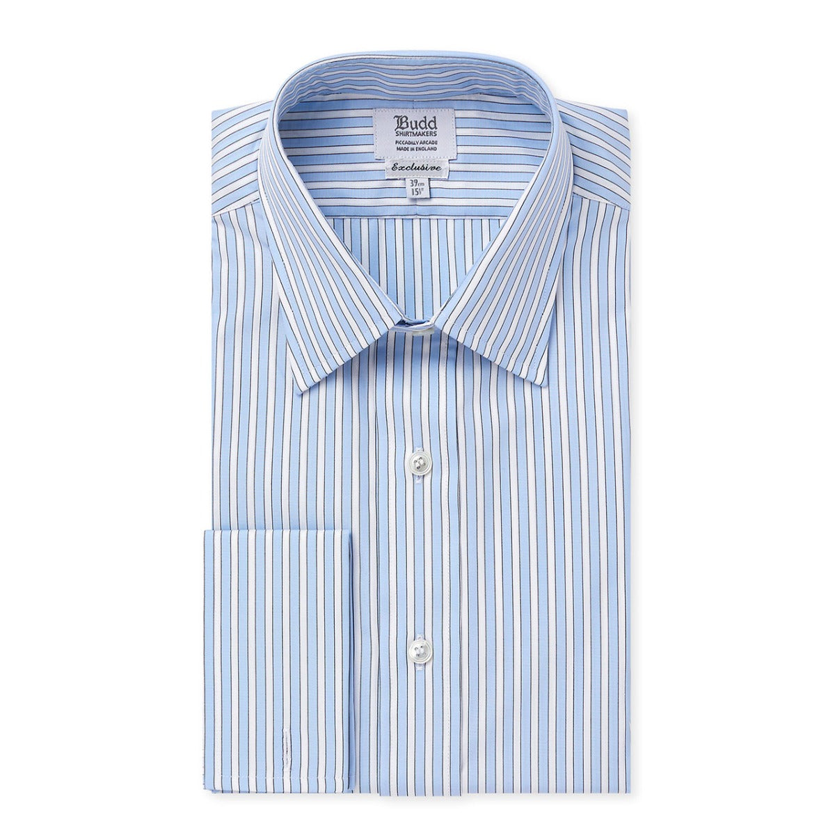 Classic Fit Budd Stripe Poplin Shirt in Sky Blue Budd London
