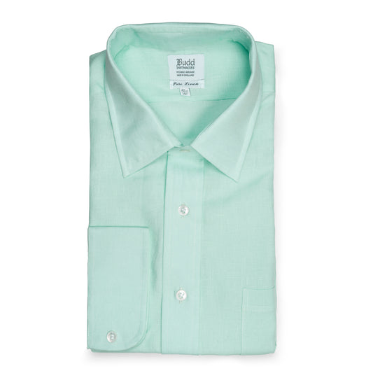 Classic Fit Plain Linen Button Cuff Shirt in Mint