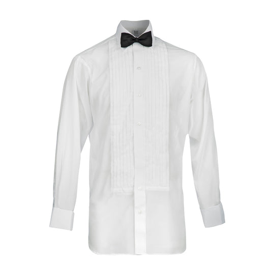 Voile Pleated Dress Shirt in White with bow tie