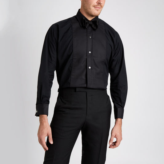 Classic Fit Plain Marcella Double Cuff Dress Shirt in Black on model front