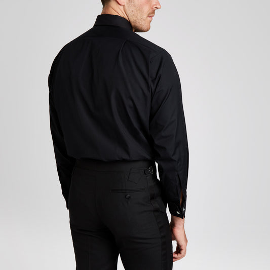 Classic Fit Plain Marcella Double Cuff Dress Shirt in Black on model back