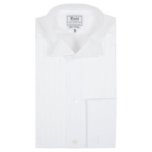 Classic Fit Wing Collar Hand Pleated Double Cuff Dress Shirt in White