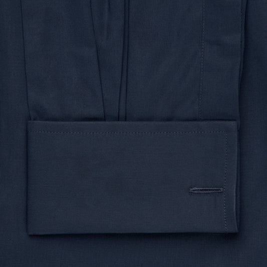 Classic Fit Hand Pleated Voile Double Cuff Dress Shirt in Navy