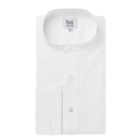 Classic Fit Plain Neckband Poplin Double Cuff Shirt in White