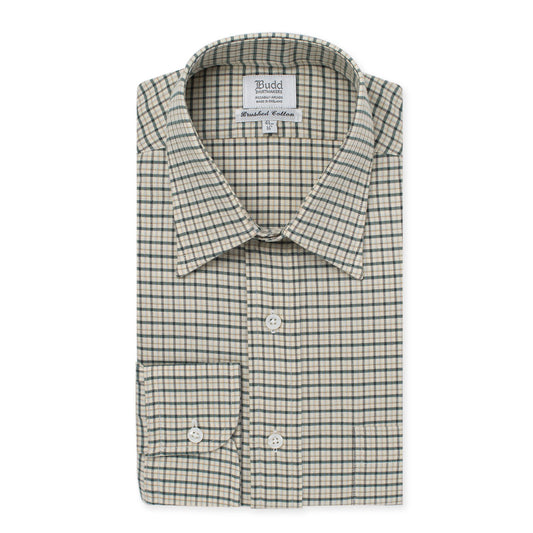 Classic Fit Fife Check Brushed Cotton Button Cuff Shirt in Green