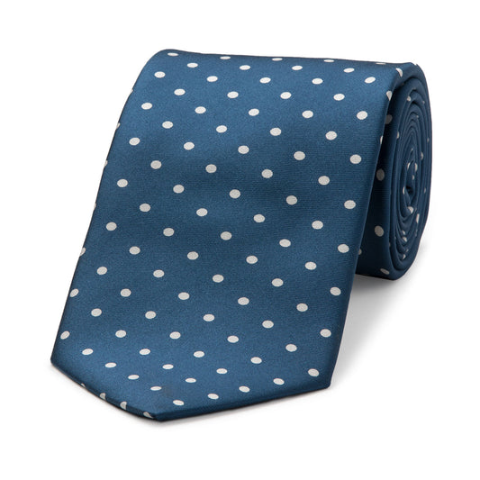 Medium Spot Silk Tie in Blue and White