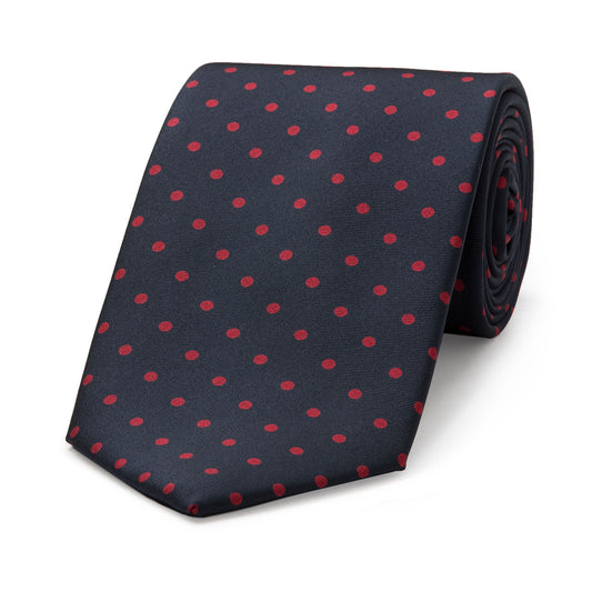 Medium Spot Silk Tie in Navy and Red