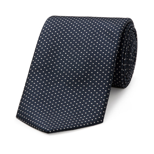 Small Spot Silk Tie in Navy and White