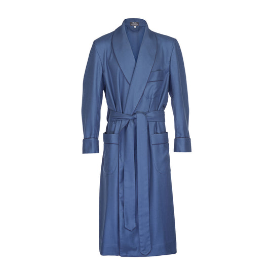 Plain Wool Dressing Gown in Airforce Blue