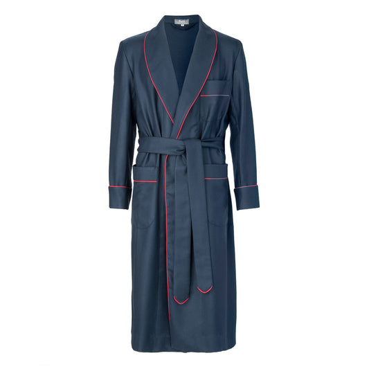 Plain Wool Dressing Gown in Navy