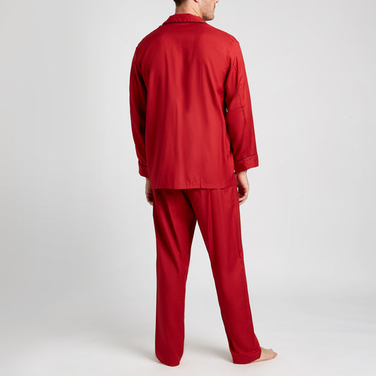 Plain Silk Pyjamas in Red on model back