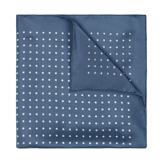 Medium Spot Silk Pocket Square in Butcher Blue and White