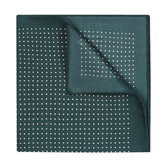 Spot Silk Pocket Square in Green and White