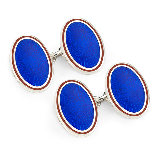 Sunburst Silver Cloisonne Chain Cufflinks in Royal and Red