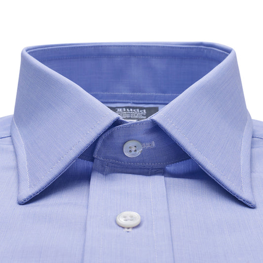 Tailored Fit Plain End on End Double Cuff Shirt in Blue
