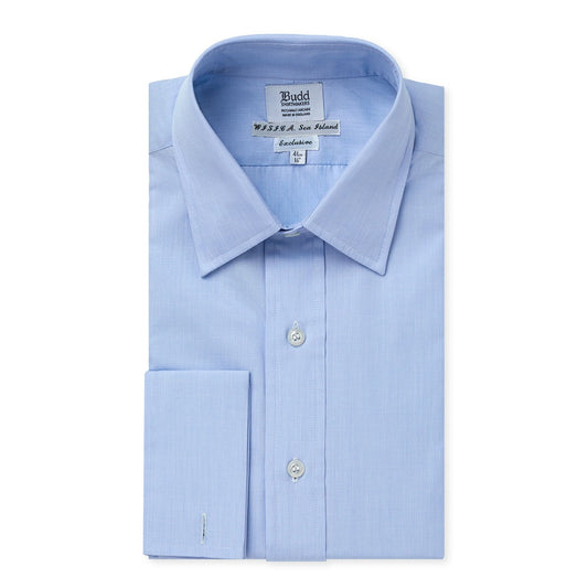 Classic Fit Exclusive End on End Sea Island Cotton Double Cuff in Blue