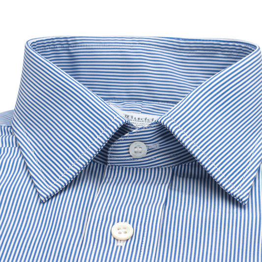 Poplin Neat Stripe Shirt in Navy Collar details 2