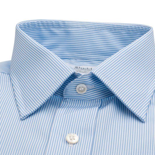 Classic Fit Neat Stripe Poplin Double Cuff Shirt in Sky Blue