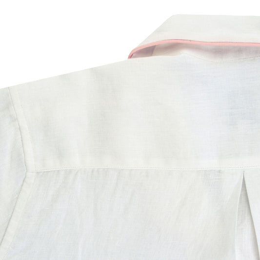 Plain Linen Women's Pyjamas in White and Pink