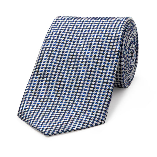 Diced Check Woven Silk Tie in Blue and White