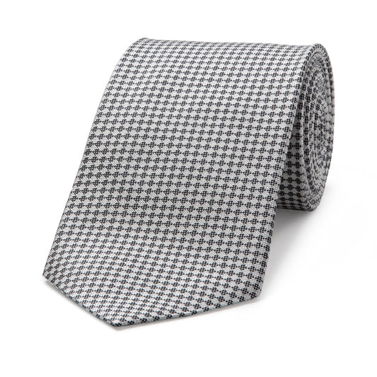 Diced Check Woven Silk Tie in Grey