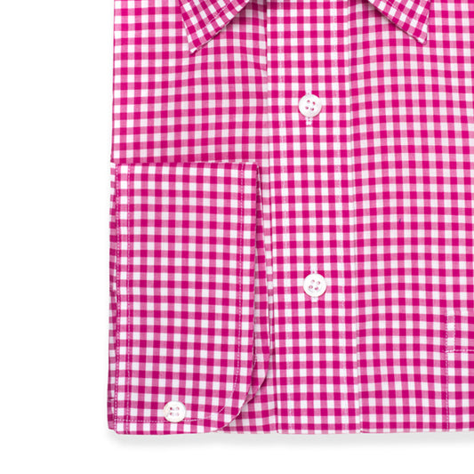 Classic Fit Check Zephyr Button Cuff Shirt in Magenta Cuff