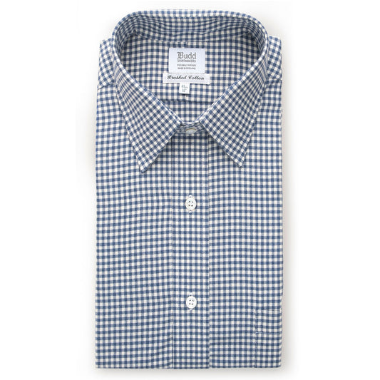 Classic Fit Small Gingham Brushed Cotton Button Cuff Shirt in Blue